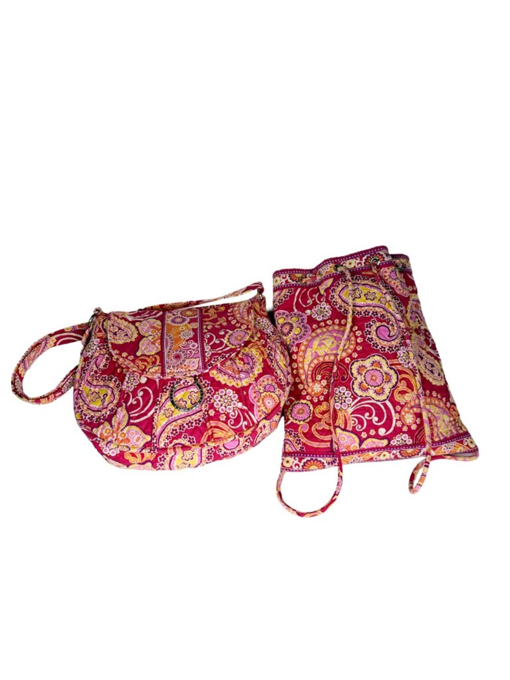 Vera Bradley Raspberry Fizz Saddle Up Bag & Drawstring Backpack Set Rare